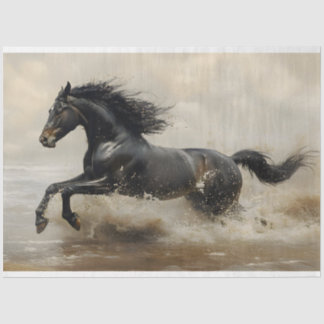 Schwarzes Pferd läuft auf der Beach Decoupage Seidenpapier