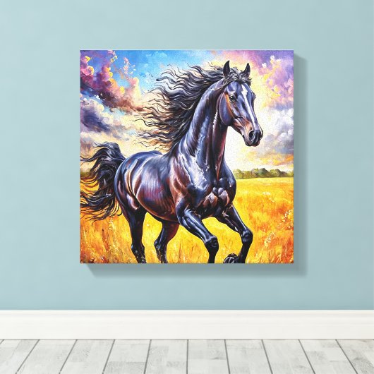 Schwarzes Pferd Leinwanddruck (Insitu (Holzboden))