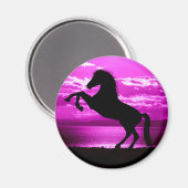 Schwarzes Pferd Lila Himmel und Wasser Magnet (Vorderseite/Rückseite)