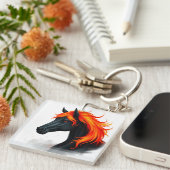 Schwarzes Pferd mit fiery Red Mane Schlüsselanhänger (Vorderseite rechts)