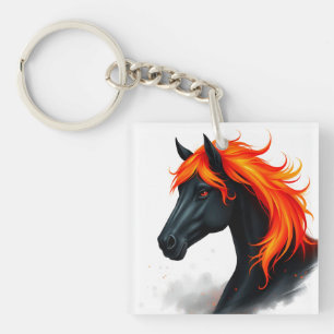 Schwarzes Pferd mit fiery Red Mane Schlüsselanhänger