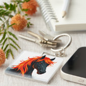 Schwarzes Pferd mit fiery Red Mane Schlüsselanhänger (Vorderseite rechts)