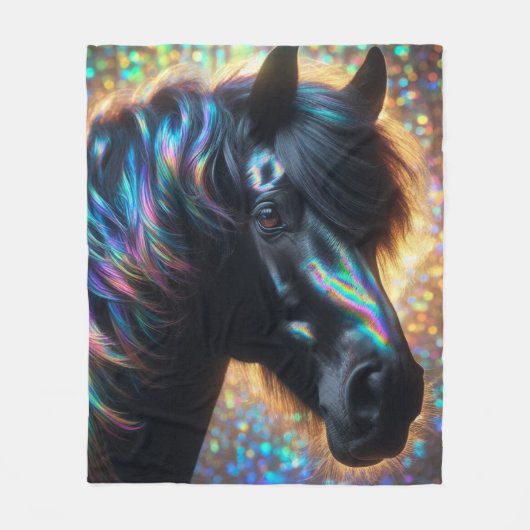 Schwarzes Pferd mit Iridescent Mane Fleecedecke (Vorderseite)