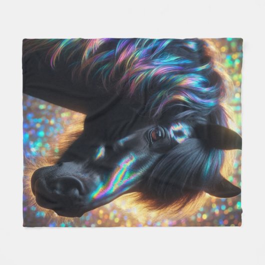 Schwarzes Pferd mit Iridescent Mane Fleecedecke (Vorderseite (Horizontal))