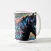 Schwarzes Pferd mit Iridescent Mane Kaffeetasse (VorderseiteRechts)