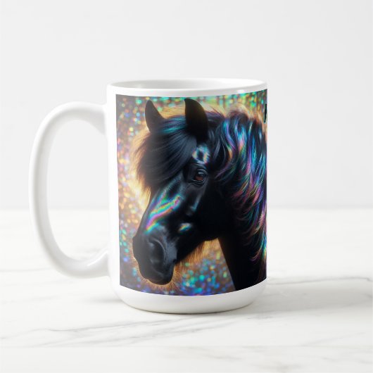 Schwarzes Pferd mit Iridescent Mane Kaffeetasse (Links)