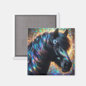 Schwarzes Pferd mit Iridescent Mane Magnet (Vorderseite/Rückseite)