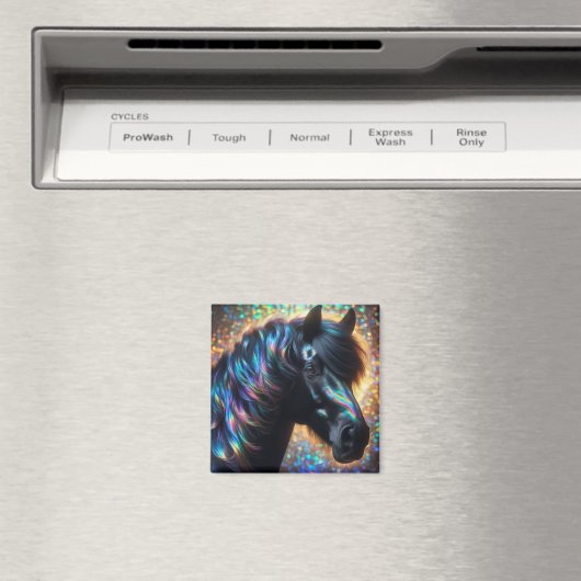 Schwarzes Pferd mit Iridescent Mane Magnet (In Situ (Geschirrspüler))