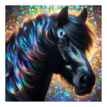 Schwarzes Pferd mit Iridescent Mane