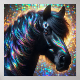 Schwarzes Pferd mit Iridescent Mane Poster