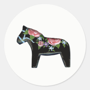 Schwarzes Pferd mit Rose Runder Aufkleber