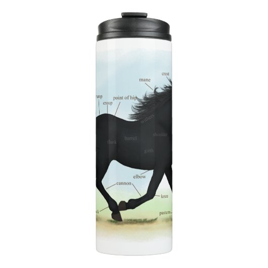 Schwarzes Pferd mit Star & Sock Anatomy Chart Thermosbecher (Vorderseite)