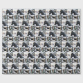 Schwarzes Pferd mit Weihnachtskranz Geschenkpapier (Flach)