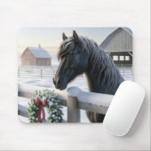 Schwarzes Pferd mit Weihnachtskranz Mousepad (Mit Mouse)