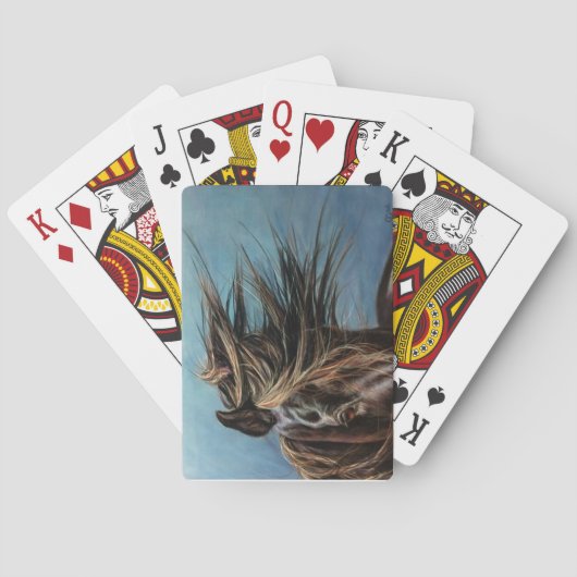 Schwarzes Pferd mit Windblown Spielkarten (Rückseite)