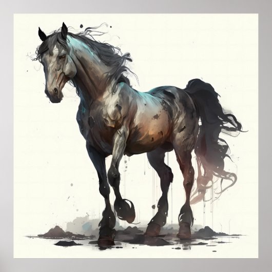 Schwarzes Pferd Modernes Abstraktes Bild Poster (Vorne)