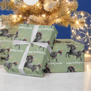 Schwarzes Pferd Personalisiert Alles Gute zum Gebu Geschenkpapier