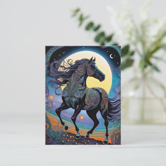 Schwarzes Pferd Postkarte (Stehend Vorderseite)