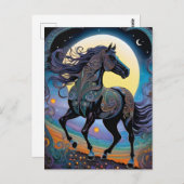 Schwarzes Pferd Postkarte (Vorne/Hinten)