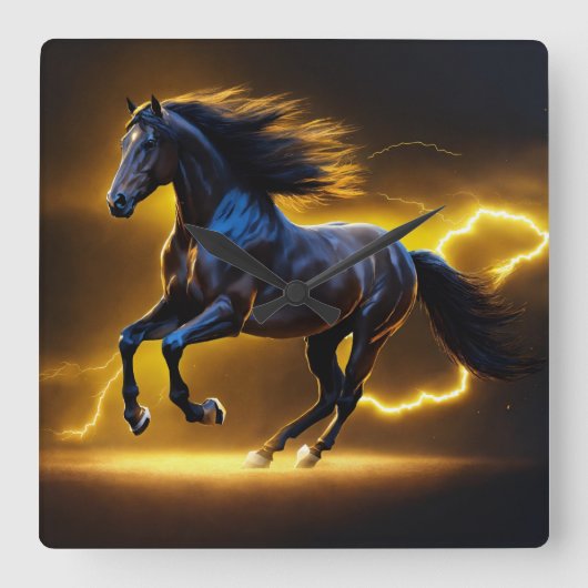 Schwarzes Pferd Quadratische Wanduhr (Vorderseite)