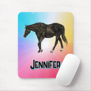 Schwarzes Pferd Regenbogen Pastell Whimsical Reits Mousepad