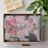 Schwarzes Pferd Rosa Rose Skript Collage Decoupage Seidenpapier (Geschenk)
