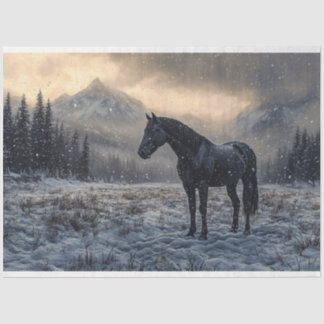 Schwarzes Pferd Schnee Landschaft Landschaftliche Seidenpapier