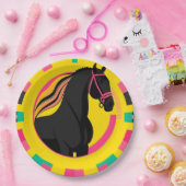 Schwarzes Pferd Stilisierte Illustration Pappteller (Party)