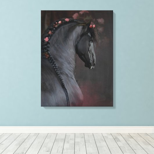 Schwarzes Pferd - überzogene Leinwand (Insitu (Holzboden))