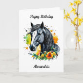 Schwarzes Pferd umgeben von gelben Blumen Geburtst Karte (Gelbe Blume)