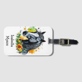 Schwarzes Pferd umgeben von Personalisierten Blume Gepäckanhänger (Vorderseite (Horizontal))