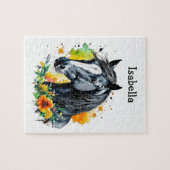 Schwarzes Pferd umgeben von Personalisierten Blume Puzzle (Horizontal)