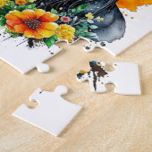 Schwarzes Pferd umgeben von Personalisierten Blume Puzzle (Seite)
