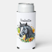 Schwarzes Pferd umgeben von Personalisierten Blume Selters Dosenkühler (Seltzer Vorderseite)