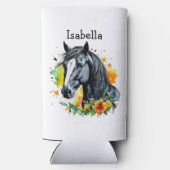 Schwarzes Pferd umgeben von Personalisierten Blume Selters Dosenkühler (Rückseite)