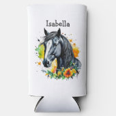Schwarzes Pferd umgeben von Personalisierten Blume Selters Dosenkühler (Vorderseite)