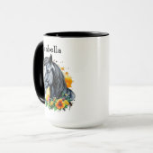Schwarzes Pferd umgeben von Personalisierten Blume Tasse (Vorderseite Links)
