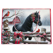 Schwarzes Pferd und Kardinal Weihnachten Große Geschenktüte (Vorderseite)