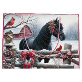Schwarzes Pferd und Kardinal Weihnachten Große Geschenktüte (Rückseite)