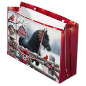 Schwarzes Pferd und Kardinal Weihnachten Große Geschenktüte (Vorderseite Schrägansicht)