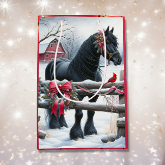 Schwarzes Pferd und Kardinal Weihnachten Mittlere Geschenktüte