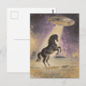 Schwarzes Pferd und UFO Postkarte (Vorne/Hinten)