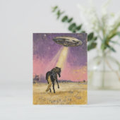 Schwarzes Pferd und UFO Postkarte (Stehend Vorderseite)