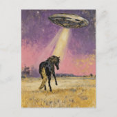 Schwarzes Pferd und UFO Postkarte (Vorderseite)