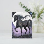 Schwarzes Pferd Vollmond Halloween Postkarte (Stehend Vorderseite)
