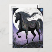 Schwarzes Pferd Vollmond Halloween Postkarte (Vorne/Hinten)