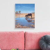 Schwarzes Pferd Wüstenwasser Reflexionskunst Leinwanddruck (Insitu (Wohnzimmer))