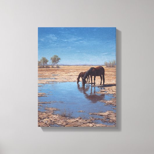 Schwarzes Pferd Wüstenwasser Reflexionskunst Leinwanddruck (Vorderseite)
