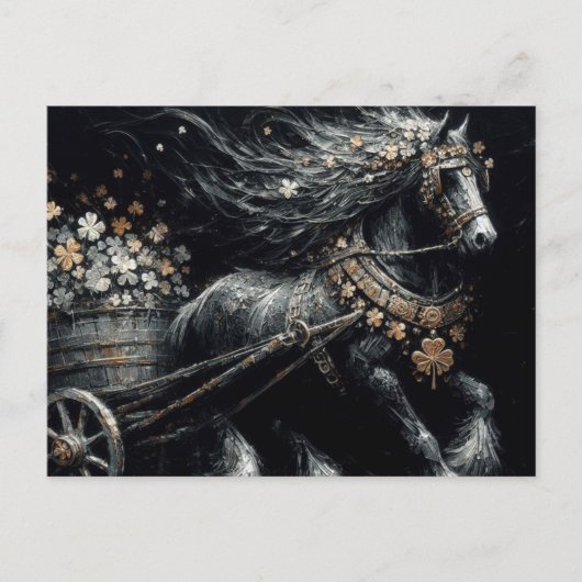 Schwarzes Pferd zieht eine Last von Gold-Kleeblätt Postkarte (Vorderseite)
