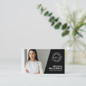 Schwarzes Photo QR Code Logo Visitenkarte (Stehend Vorderseite)